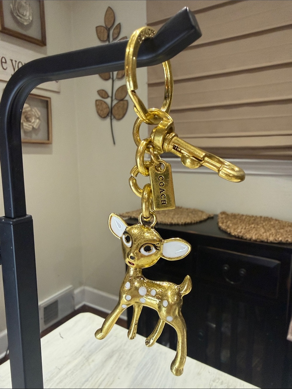 Coach Gold-tone Fawn Keychain with White Enamel Accents